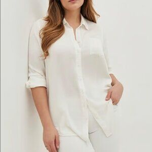 Torrid Esther White Georgette Button Down Long‎ Sleeve Blouse Shirt 3X